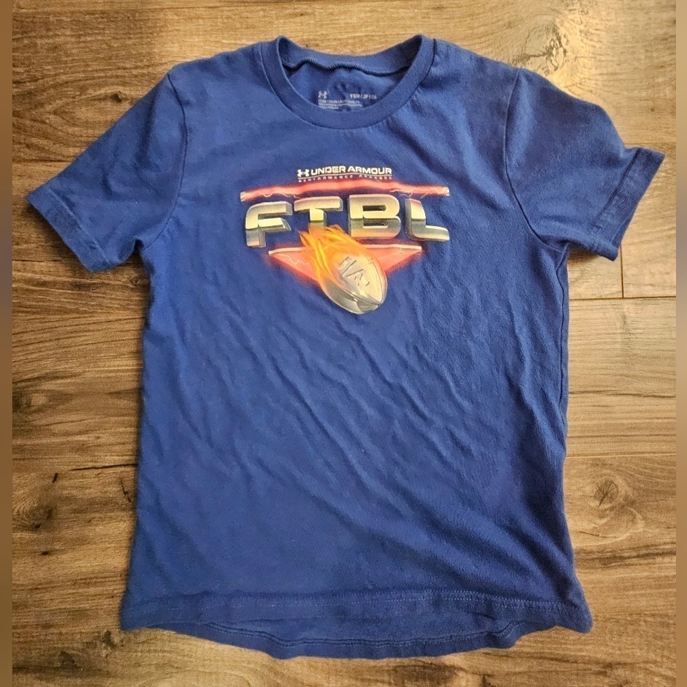 Under Armour Boys Blue FTBL Flaming Football Graphic T-Shirt Youth Small‎ YSM